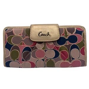 COACH Gold and Multi-color Canvas Wallet